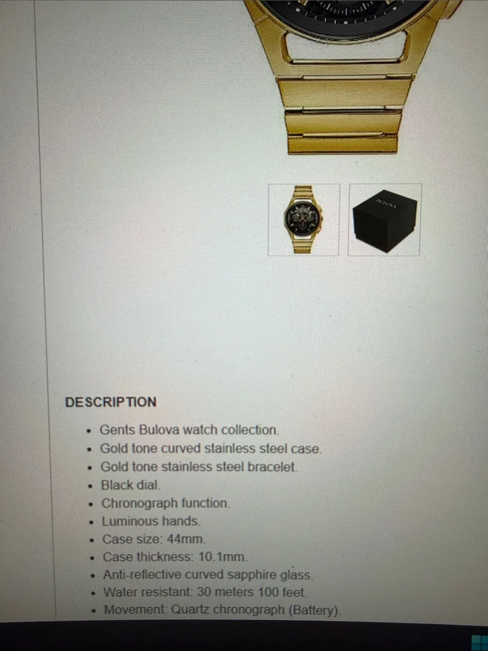 Bulova Gold and Black Chronograph Bracelet Watch